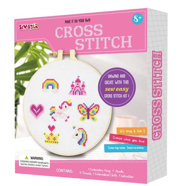 Sew-Star Creative DIY Cross Stitch Kit - Unicorns, Castles &amp; Rainbow