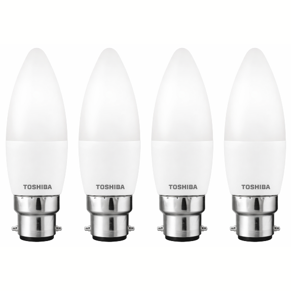 Toshiba B22 LED Candle Light Bulb 5W Cool Daylight/White 6500K - 4 Pack