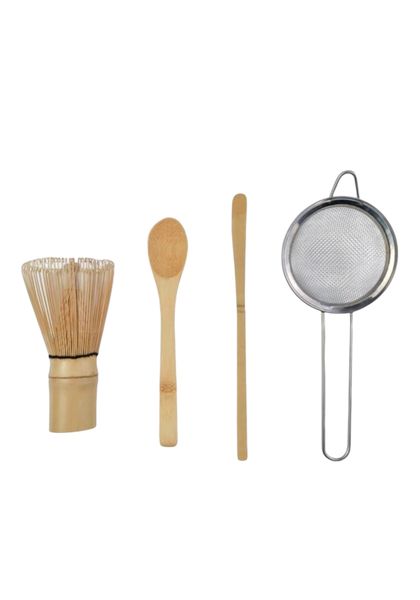 Matcha 4 Piece Set - Tea Whisk + Bamboo Scoop + Tea Spoon + Strainer