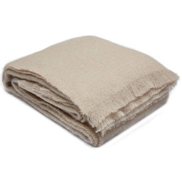 Luxurious Ingubo Mohair Wool Blanket Throw 180x130cm - Flax Beige Brown