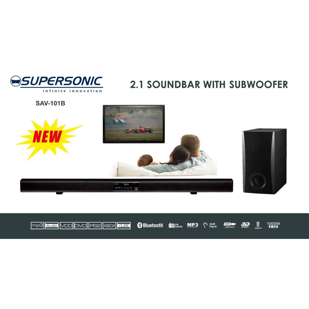 Supersonic Bluetooth and Soundbar with Wired Subwoofer SAV