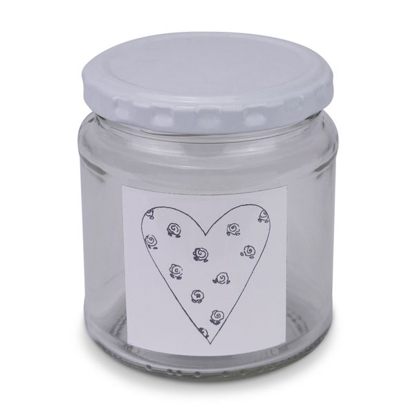 Jar - Heart Jar - Grey Roses - Transparent - Glass - 291ml