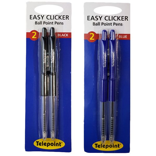 Easy Clicker Ball Point Pens - Black Pens Pack of 4