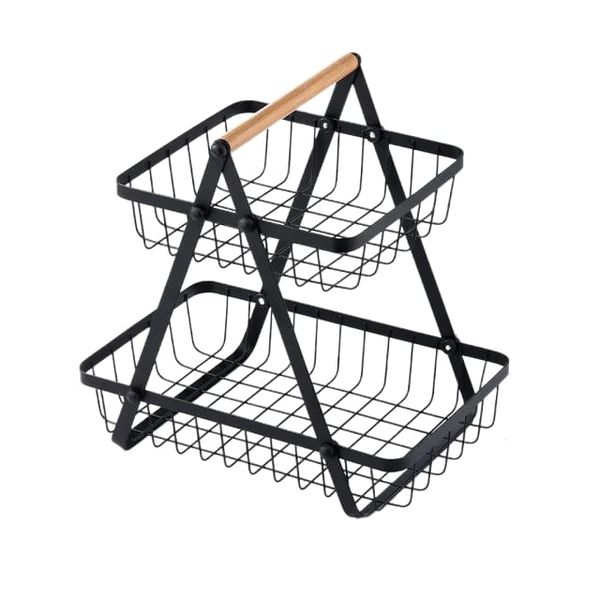 Portable 2-Tier Countertop Fruit Vegetable Kitchen Basket Holder
