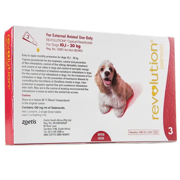 Revolution Topical Parasiticide for Dogs 10,1 - 20kg Red (3 x 1ml)