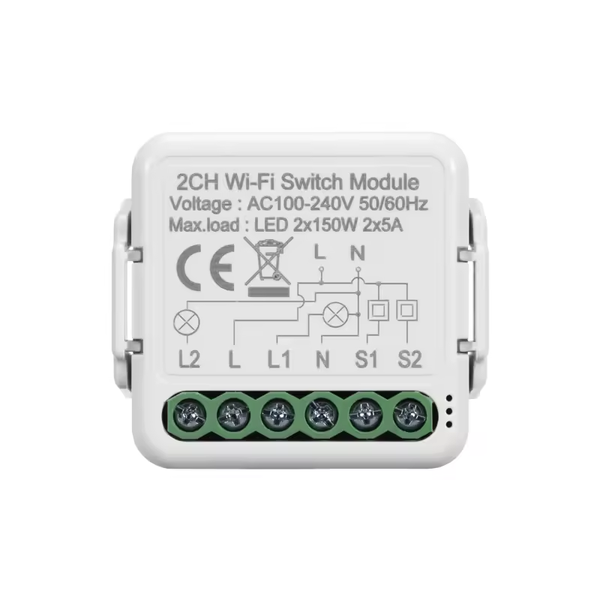 Smart WiFi 2-Channel Light Switch Module 10A - Alexa &amp; Google Ready