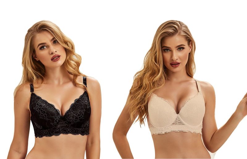 Women's Push Up Lace Bra Comfort Padded Underwire Lift Up Pack of 2