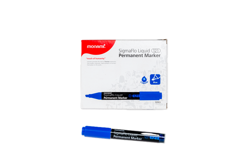 MONAMI Permanent Marker SigmaFlo Liquid 121 Chisel Box 12's Blue