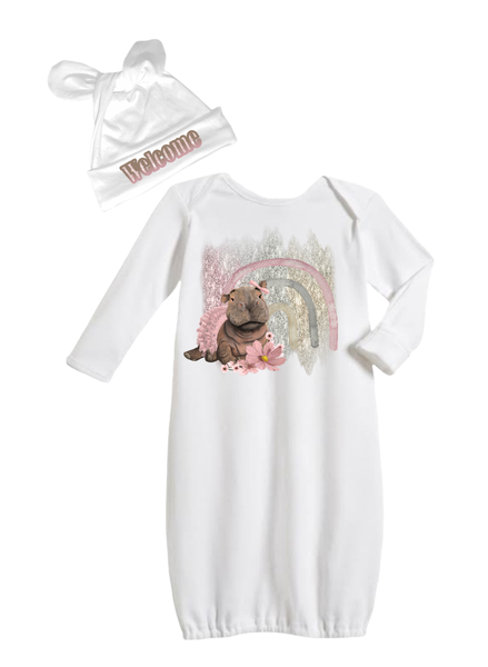 Baby sleeping bag with foldover mittens &amp; beanie-Baby girl Ballet Hippo