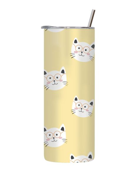 Feline Glasses 20 Oz Tumbler Lid Straw Cat Lovers Graphic Gift 136