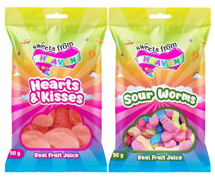 24Pk | Sweets from Heaven | Hearts,Worms | Sweets &amp; Chocolate Hampers | 50g