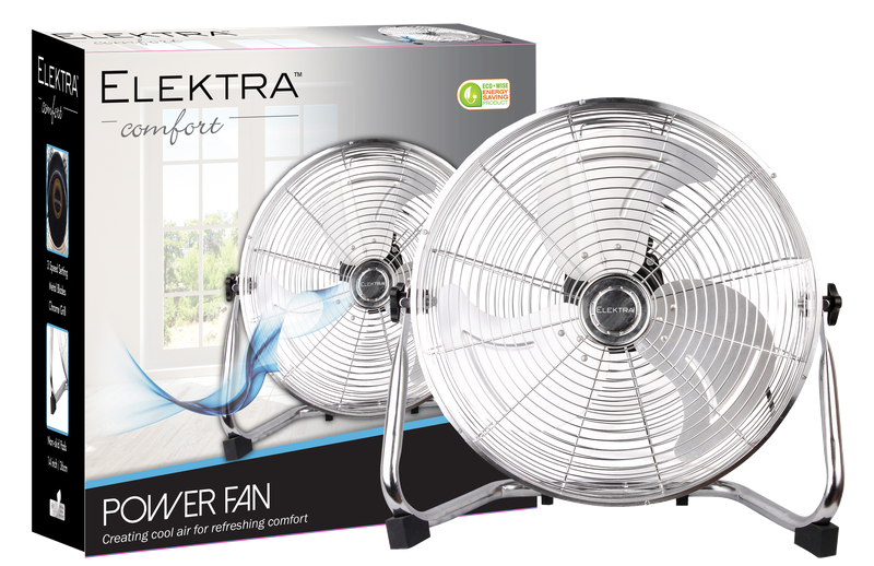 Elektra 36 cm Power Floor Fan - Silver, Adjustable, Oscillating, 3-Speed
