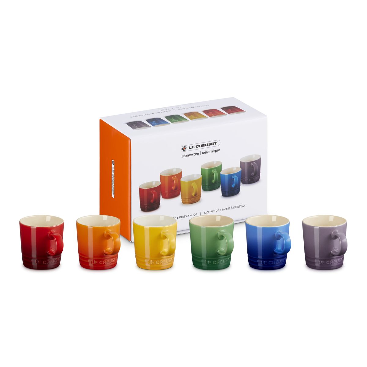 Le Creuset Stoneware Rainbow Set of 6 Espresso Mugs - 100ml | Shop