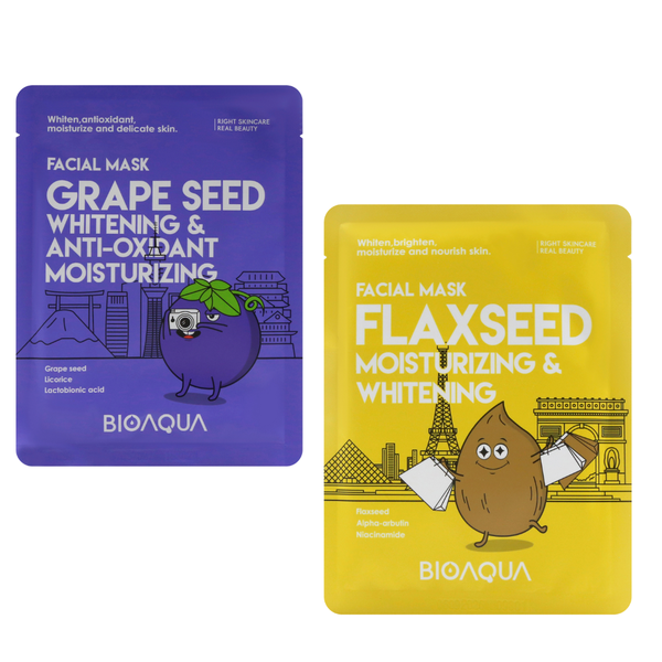 Bioaqua Grape Seed &amp; Flaxseed Moisturizing Face Mask 25ml - 2 Pack