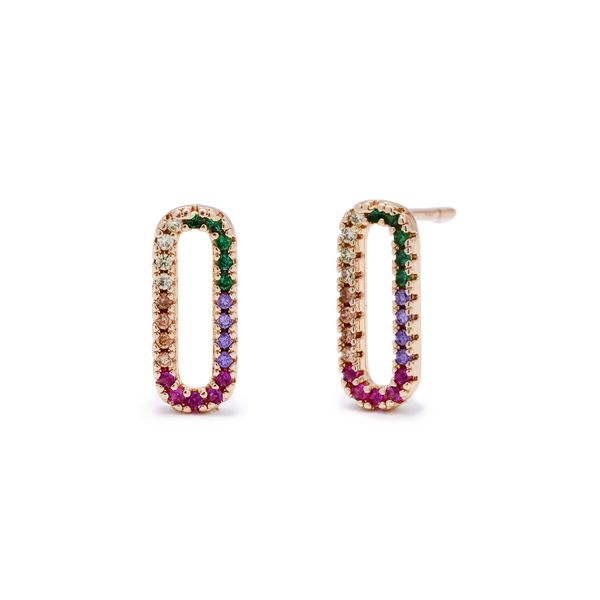iDesire Oval Multi Colour Cubic Zirconia Stud Earrings