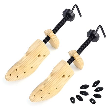 2 Pieces Adjustable Wooden Shoe Stretchers with Pressure Pads - Brown Image