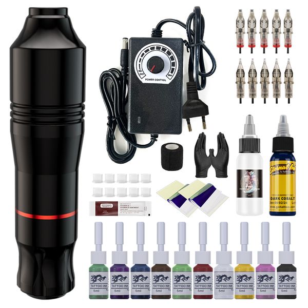 Tattoo Pen Kit - Lining/Shading, 7500RPM, 3.5mm Stroke, 10 Inks
