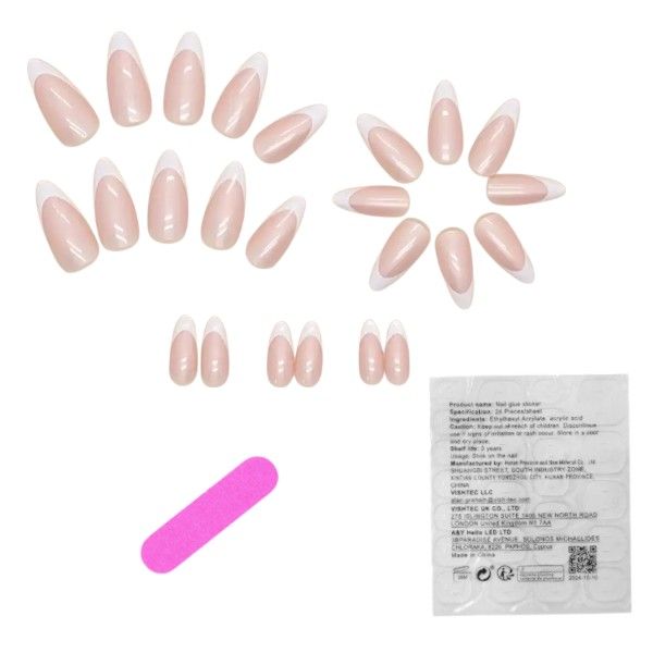 24 Piece - Almond-Shaped French Tip Nails - White