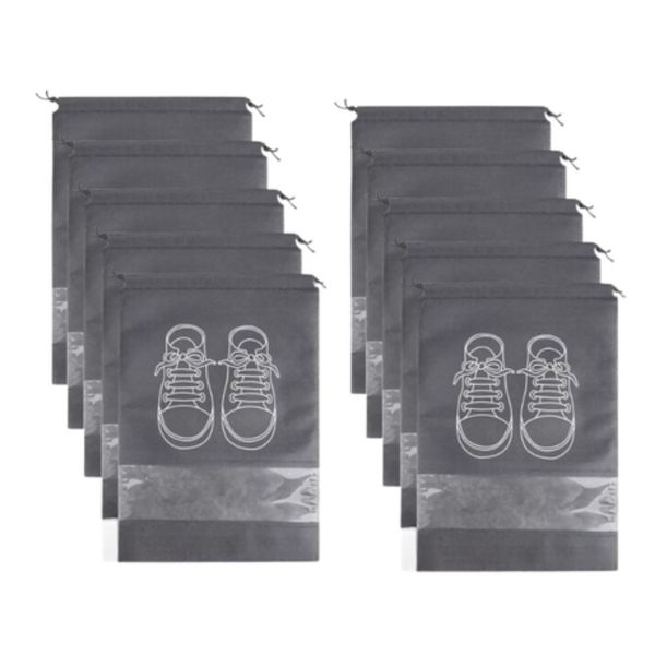 10-Pack Shoe Storage Bags with Clear Window and Drawstring Closure-L