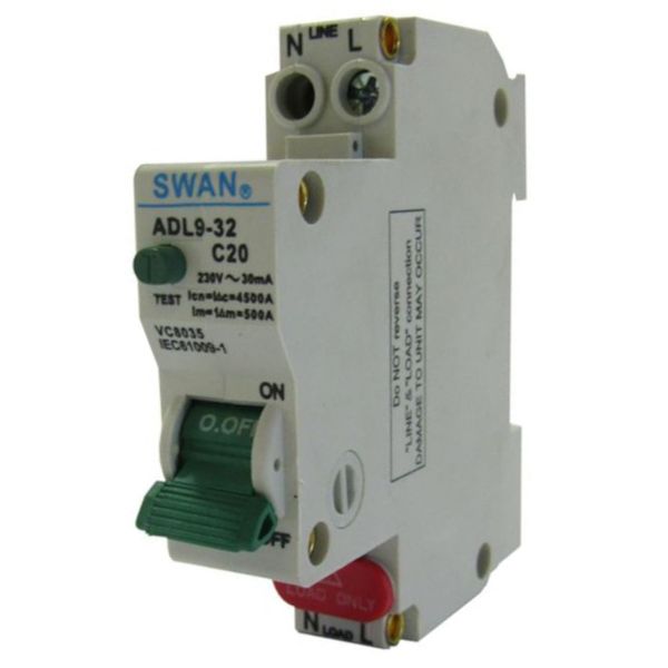 Slim line earth leakage with overload protection - 32A 1P+N
