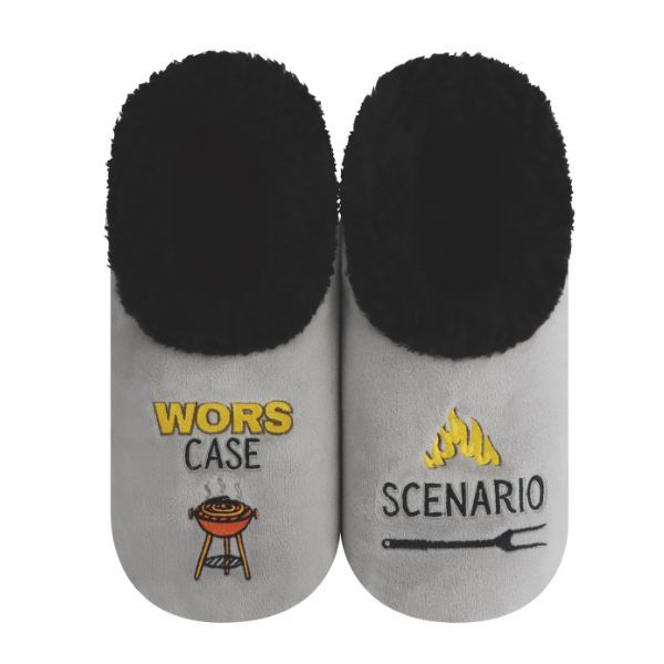 Snoozies Mens Fleece Slippers Wors Case Scenario - Soft Non-Skid Sole