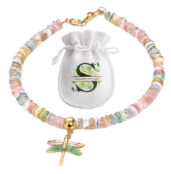 Pastel Shell &amp; Dragonfly Charm Bracelet - Handmade purple and pink