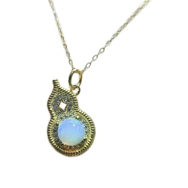 Natural Opal Gourd Pendant, Simple Design, Gold Plated.