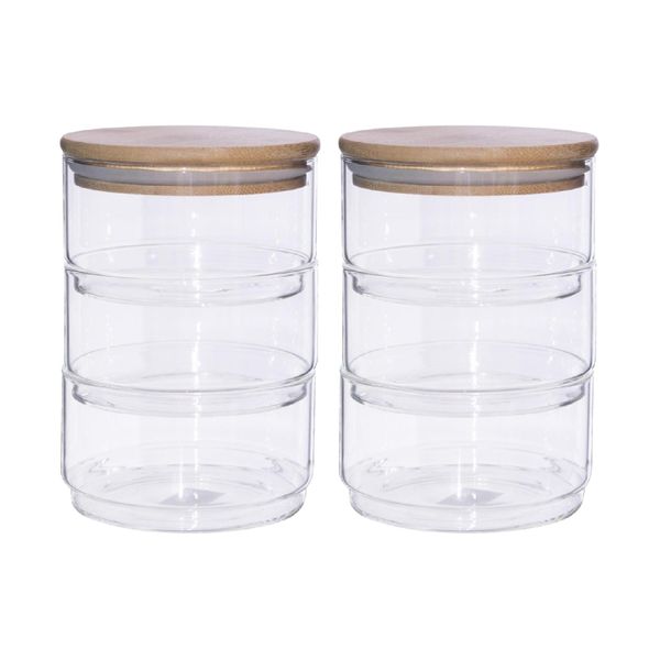 Stackable Glass Containers with Bamboo Lid Set of 2