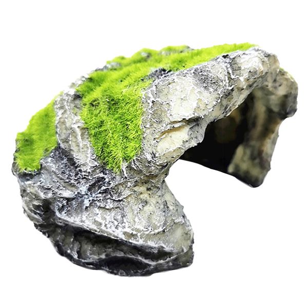 Pet Multi Use Reptile Mossy Boulder Cave Hideout for Habitat Decor (13cm)