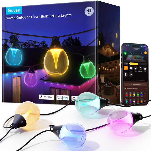 Govee RGBICW Outdoor String Lights - Smart Teardrop Bulbs With Music Sync