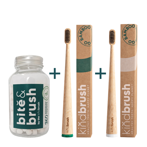 Bite&amp;Brush Hydroxyapatite Toothpaste Tablets (360) &amp; Kindbrush Combo
