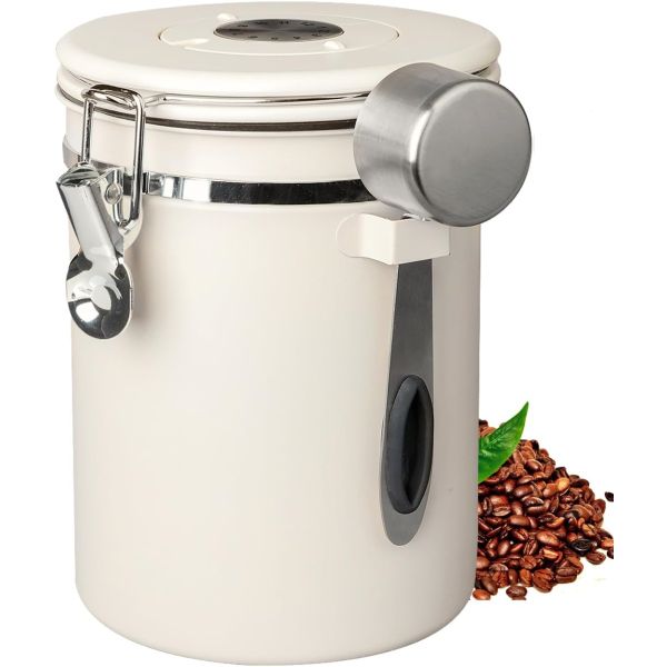 Stainless Steel Coffee Canister, 18L Airtight Food Storage Container -White