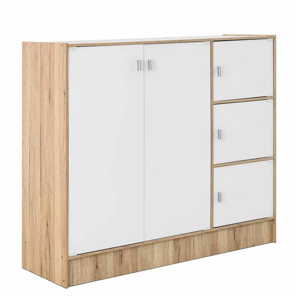 Oak &amp; White Wardrobe With 2 Doors &amp; Hanging Space