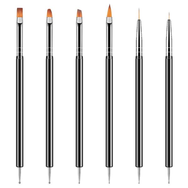 QYNIAL Nail Art Dotting Tools 6Pcs Double End Nail Brush Set Create Lines
