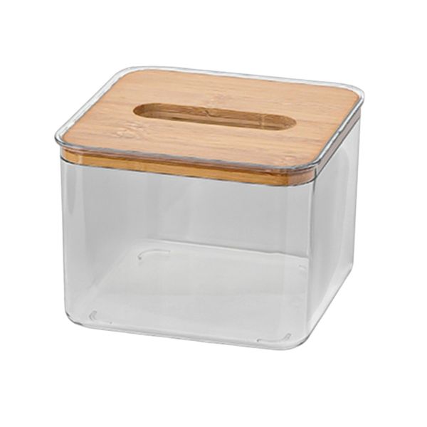 Compact Square Transparent Tissue Box with Bamboo Lid - Transparent