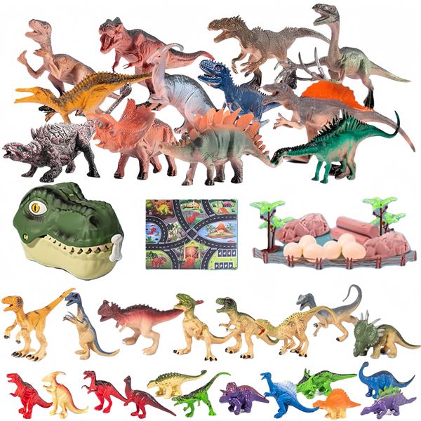 Dinosaur Toy Set Animal Toys With Dinosaur Head Storage Box &amp; Map