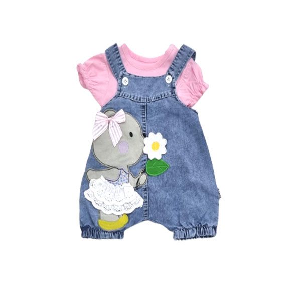 Baby's 100% Cotton Dungaree &amp; T-Shirt 2 Piece Set with Adorable Teddy