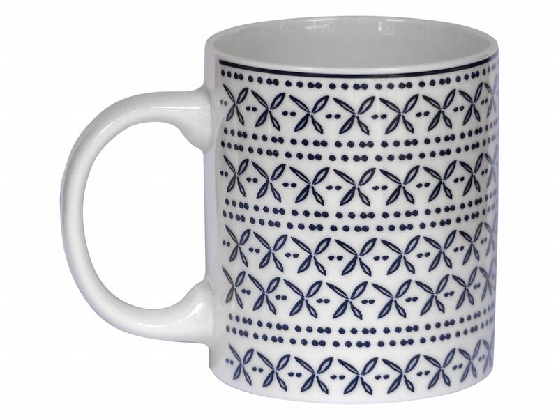 Blue and White CrissCross Mug Straight Sided set of 4