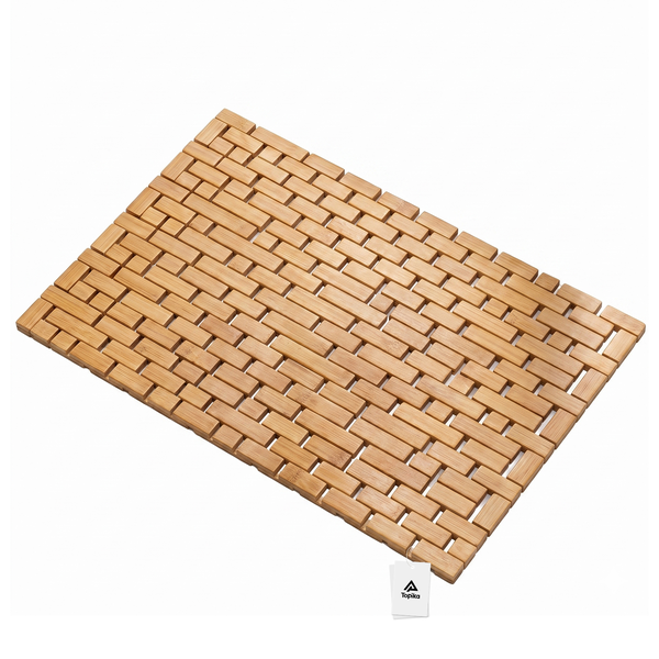 Topika - Wooden Slatted Bath Mat, Foldable Bamboo Anti Slip Shower Mat