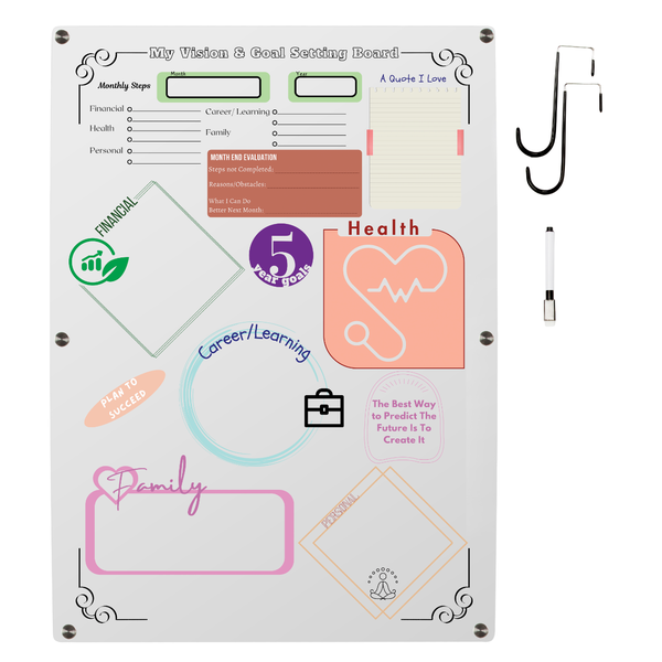 Vision Board with Monthly Goal Setting Section &amp; Magnets &amp; Door Hooks