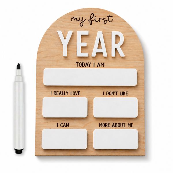 Reusable Wood &amp; Acrylic My First Year Baby Milestone Board Gift With Pen