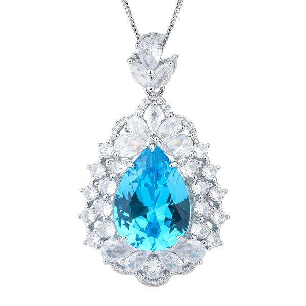 ZELTRYN Luxury Teardrop Topaz Cubic Zirconia Pendant Necklace Blue