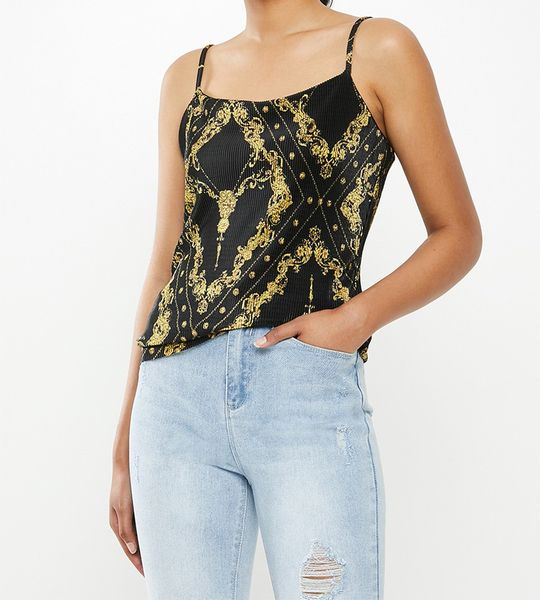 Women's Missguided Plisse Chain Print Cami - Black Print