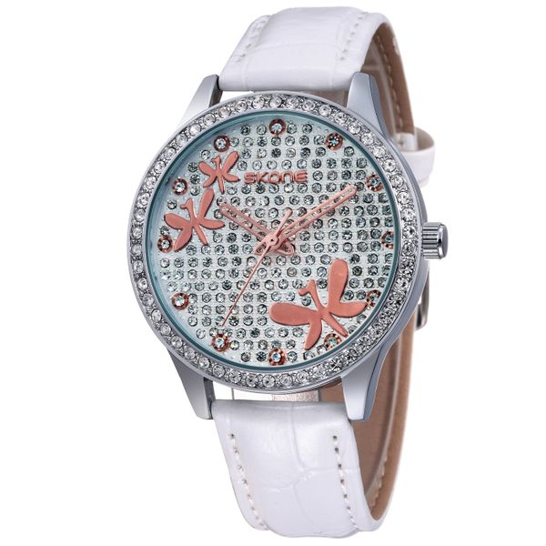 Skone Dixie Diamante Ladies Watch - White Strap