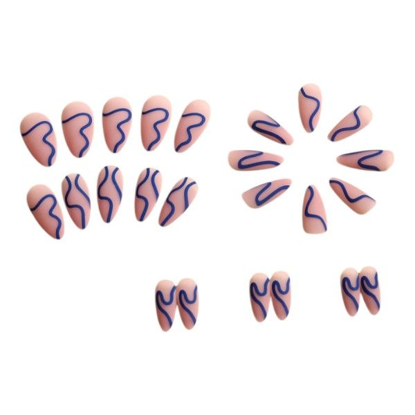 24-Piece Matte Press On Nails Set With Electric Blue Detail - Nude