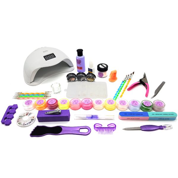 purpleX Prestige Acrylic Nail Kit With UV Nail Lamp With Mani &amp; Pedi Tools