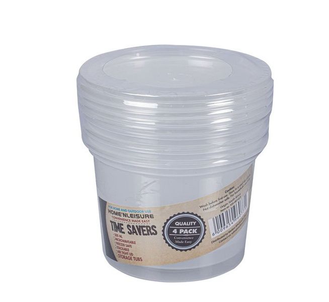 Home 'n Leisure - Container - Lids - Clear - Round - 500ml - 8cm - 4 Piece