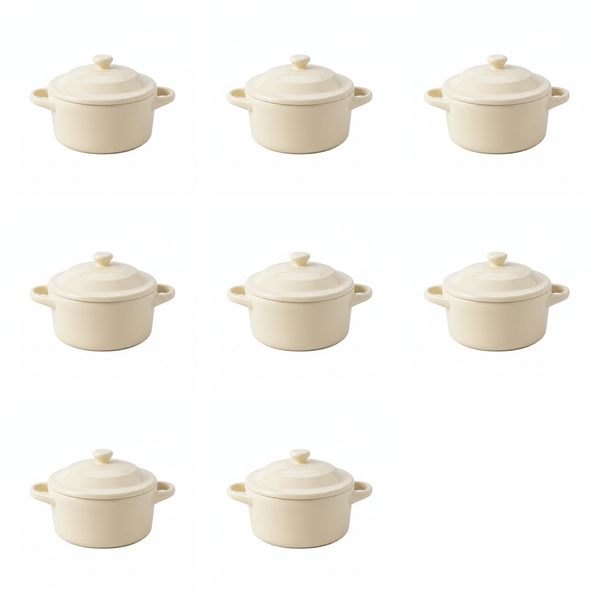 Mini Ceramic Stew Pot - Cream Yellow - 8 Pack