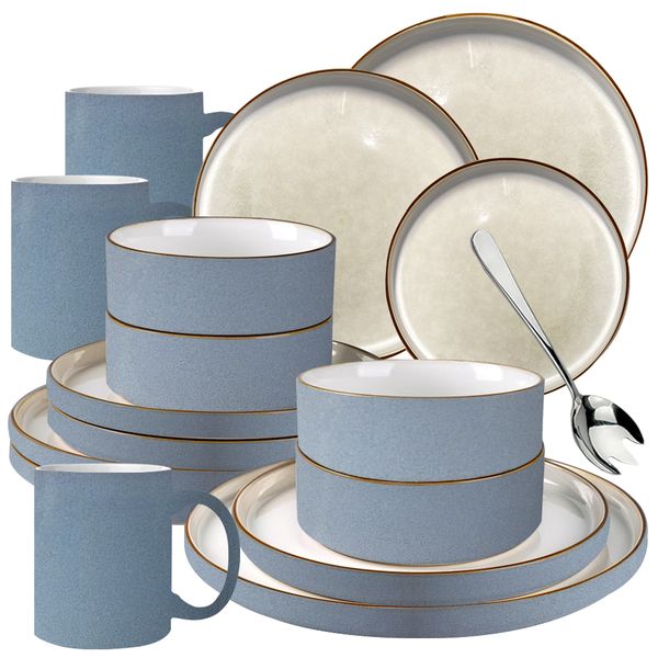 17 Piece Combo Set - Reactive Glazed Modern Design Dinnerware Set