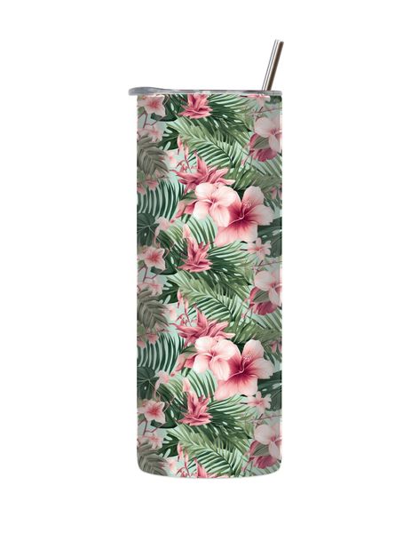 Flower Pattern 20 Oz Straight Skinny Tumbler Tropical Graphic Present 055